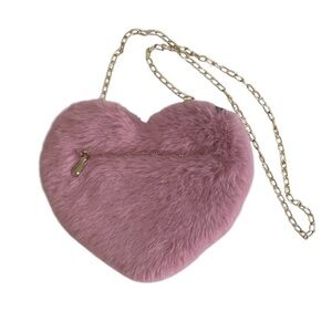 Sherpa furry heart-shaped crossbody pink gold metal chain strap NWOT